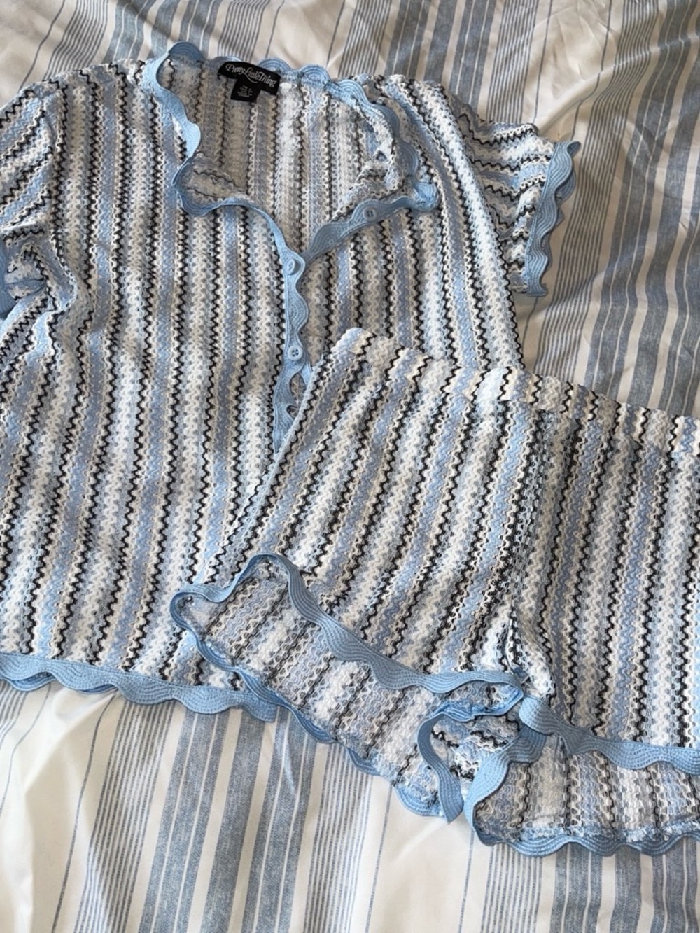 Light Blue Striped Knit Top and Shorts